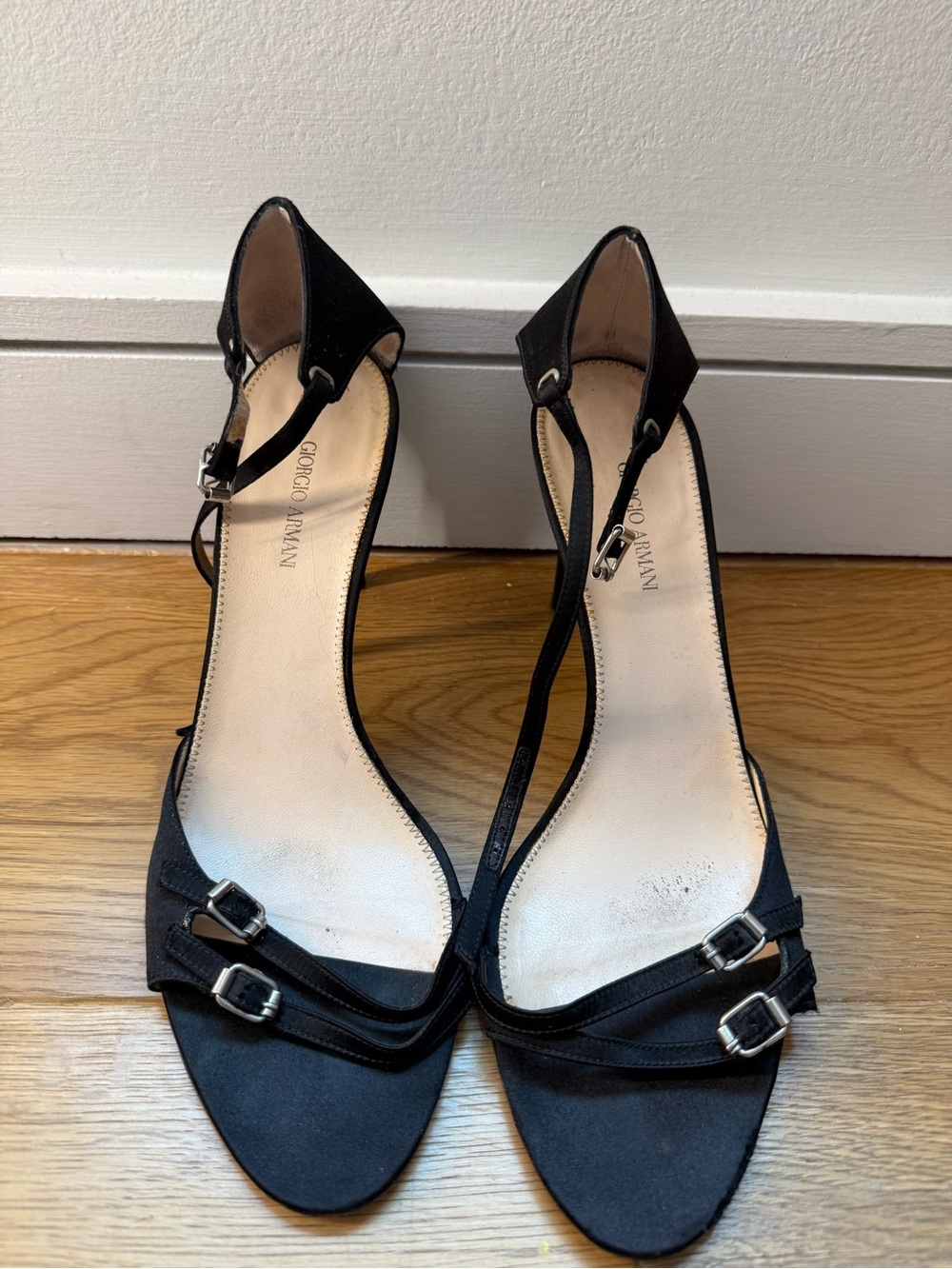 Giorgio Armani Black Ankle-Strap Buckled Heels